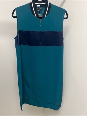 rag & bone Silk Teal Shift Dress with Navy Band